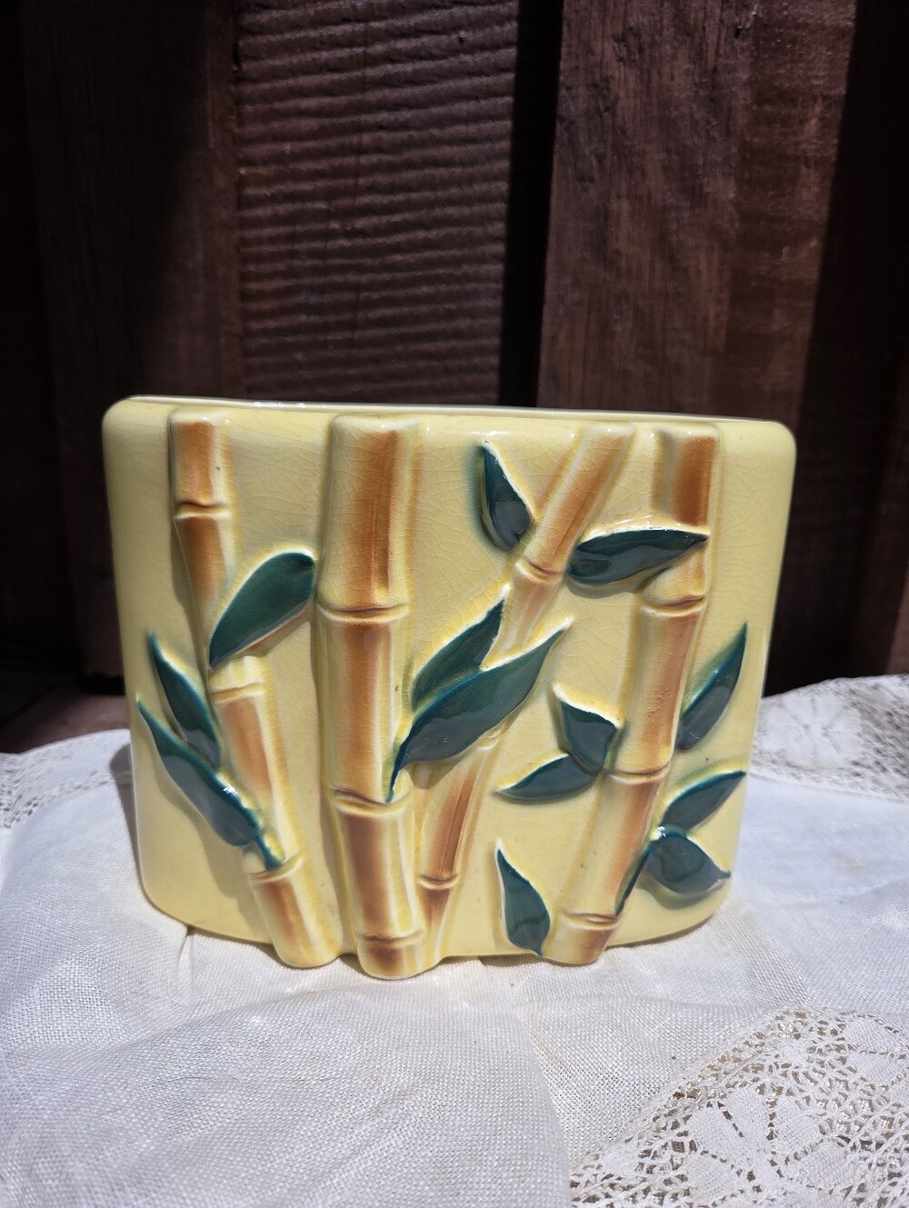 MCM Ceramic Planter Royal Copley Bamboo Yellow